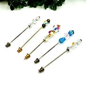Handcrafted Crystal Beaded Pins Multicolor Decorative set of 5
